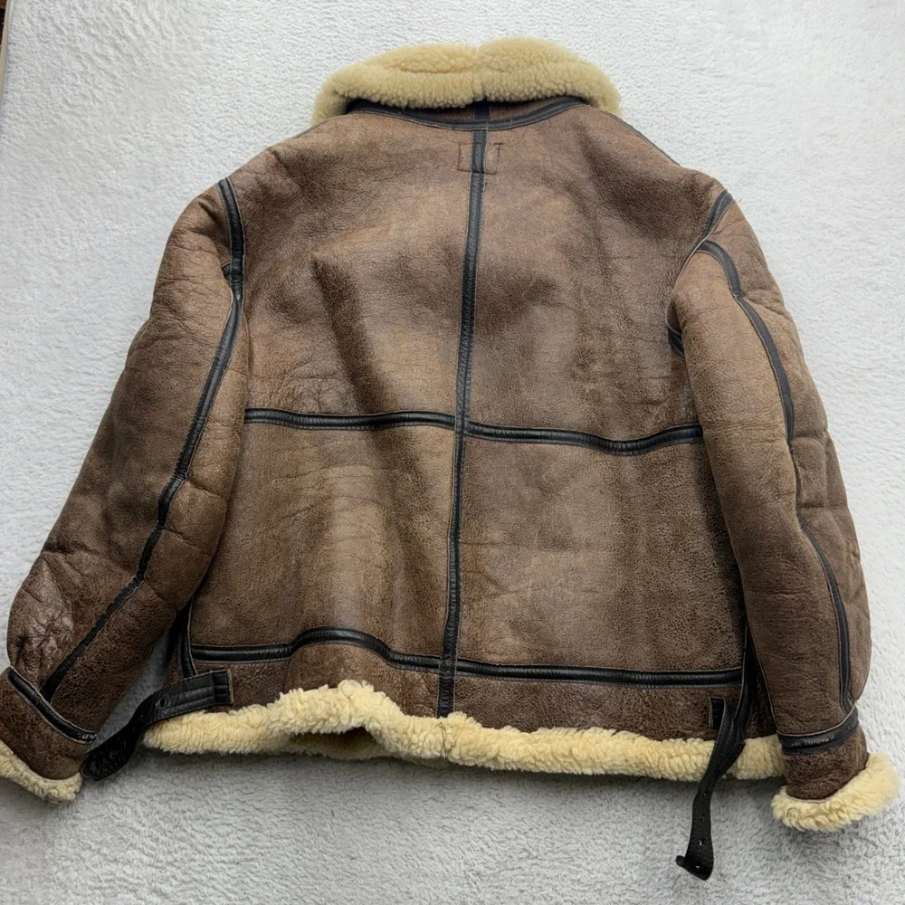 Branded Orchard Motorcycle B-3 Flight Jacket Mens 46 Brown Shearling Sheepskin